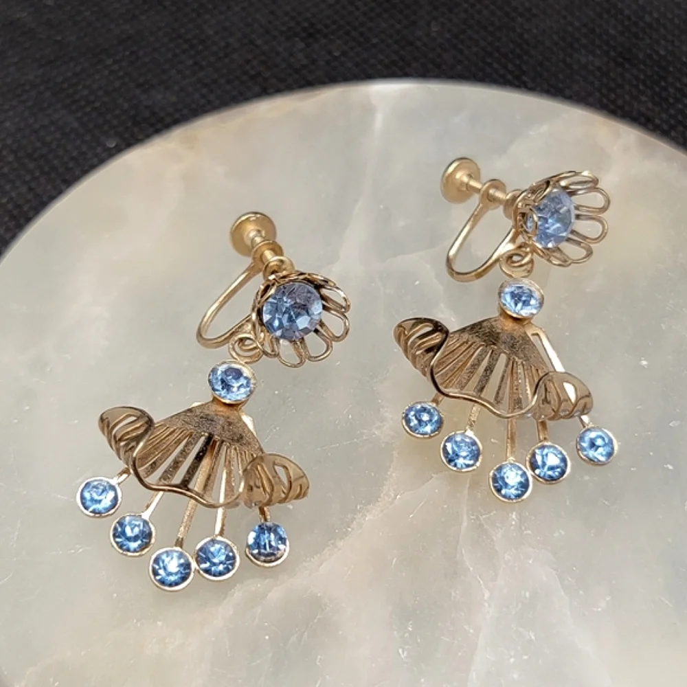 Vintage 1950's Floral Rhinestone Screwback Earrings